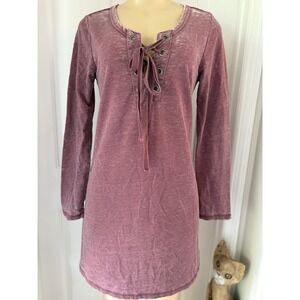Altered State Sz Sm Burgundy Distress Washed Lace Up Collar Dress